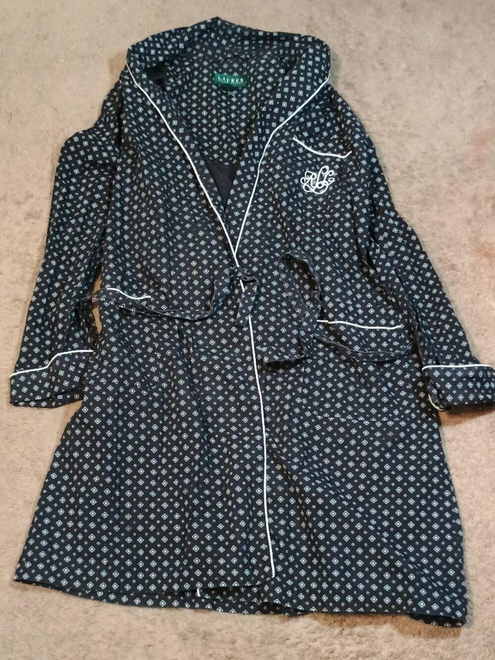 Lauren Ralph Lauren/Wrap Robe/Womens Small/Black White Geometric Kimono LRL Loun